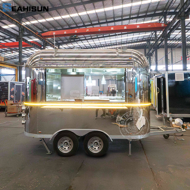 Стильный прицеп для еды Airstream из нержавеющей стали с зеркалом и полноценной кухней SMAA-4000