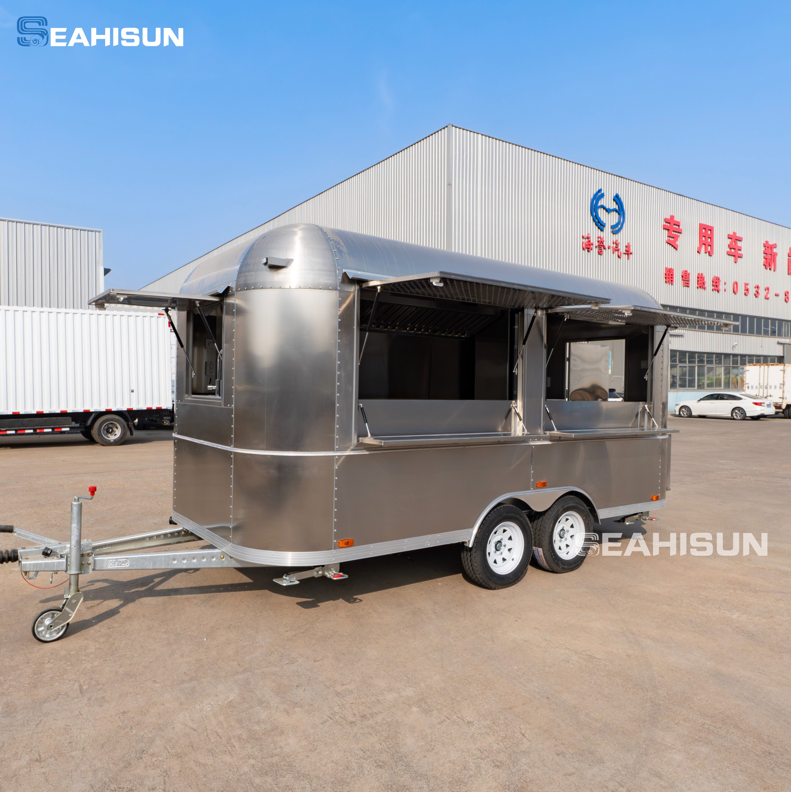  Bbq Chicken Fried Chips Hamburger Style Tacos Truck Restaurant Food Trailer aus Edelstahl