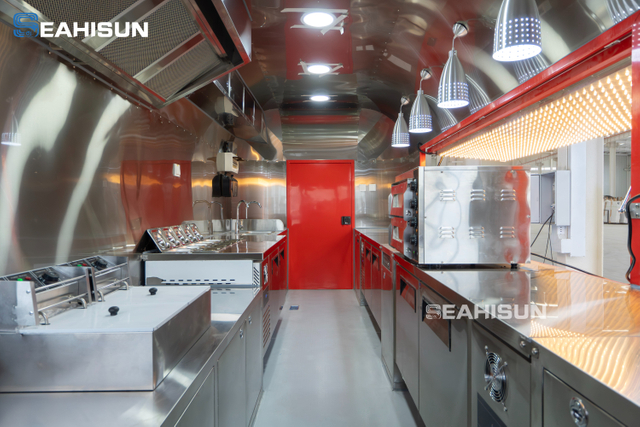 Trailer de comida de hamb&uacute;rguer e batatas fritas SEAHISUN Red Airstream Style